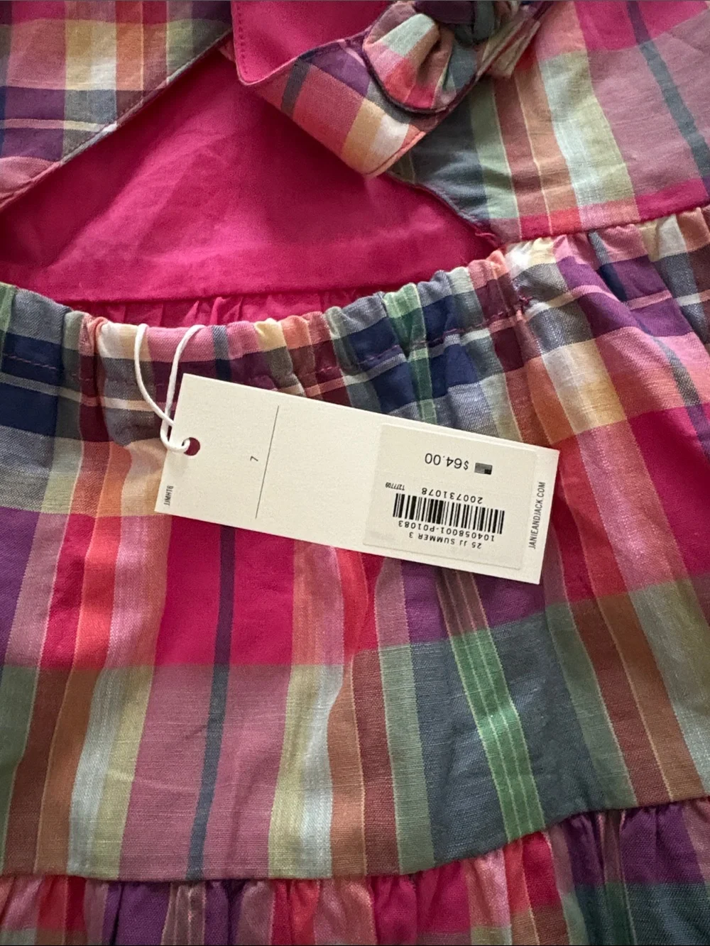 Janie and Jack Bright Pink Plaid Tiered Sundress
